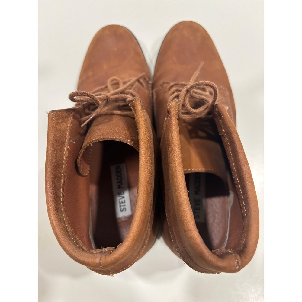 Steve Madden STUN-RED Brown Leather Fold Over Lace Up Ankle Boots Womens 8.5 M - Picture 6 of 7